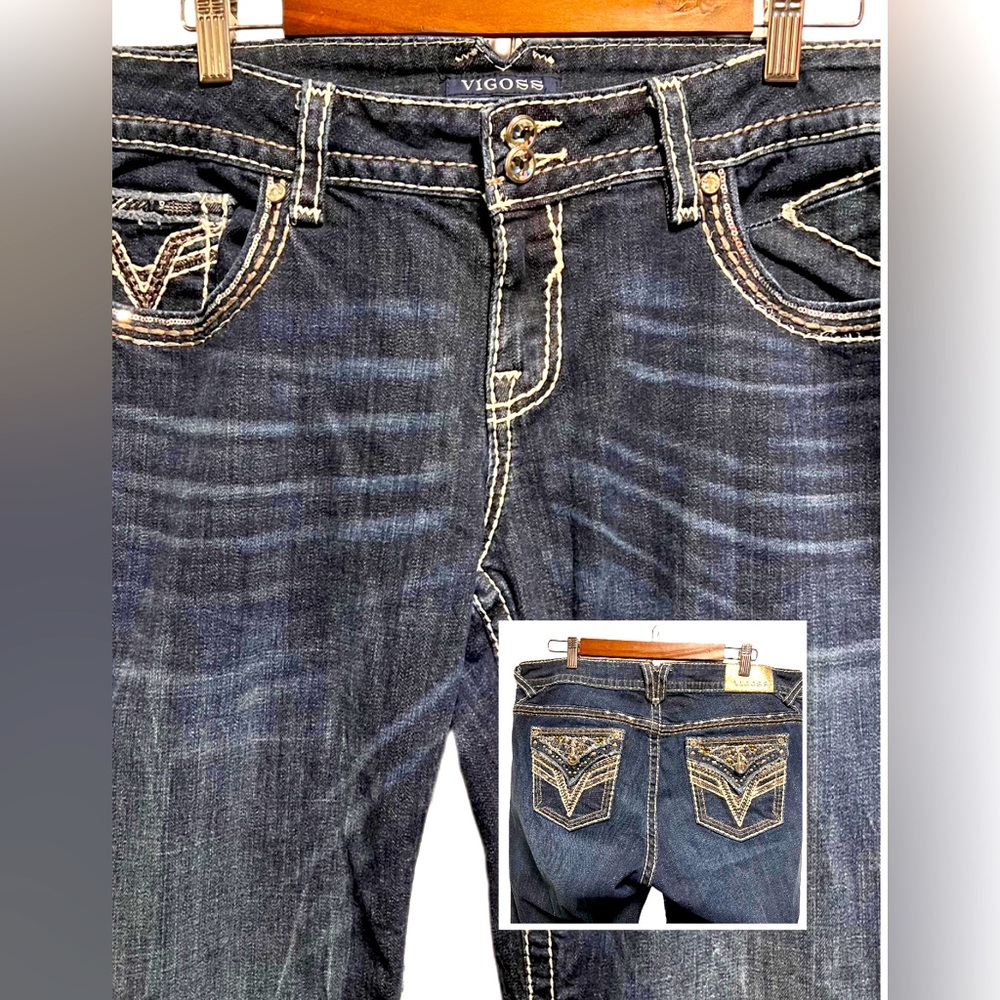 VIGOSS for Maurices Y2K* Dallas Boot Cut Jeans. Rhinestones, Sequins, Studs.